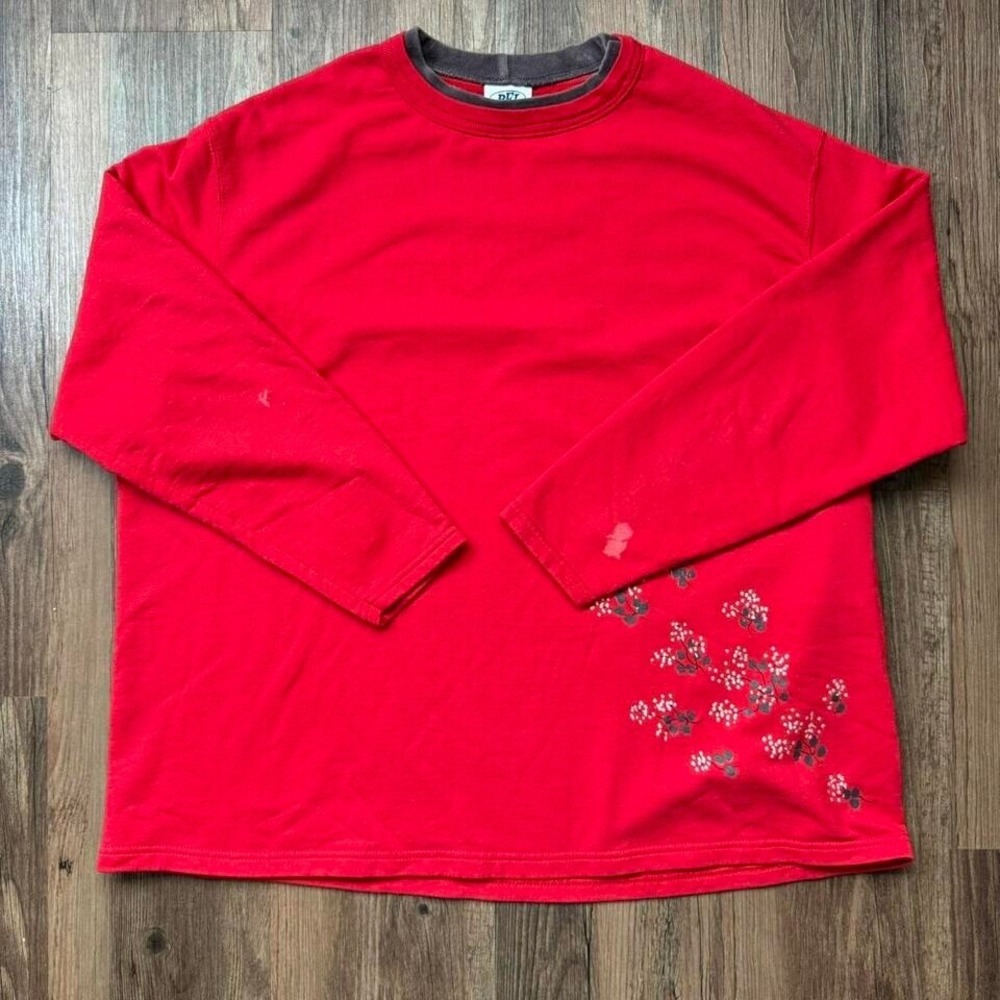 Fruit of the Loom PFI Fashions Red Floral Long Sleeve Sweatshirt Womens XL